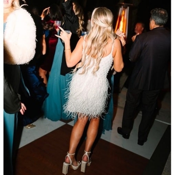 NWT Nadine Merabi Carrie Ivory White Beaded Feather Cocktail Dress Size 2/XS - Picture 16 of 16